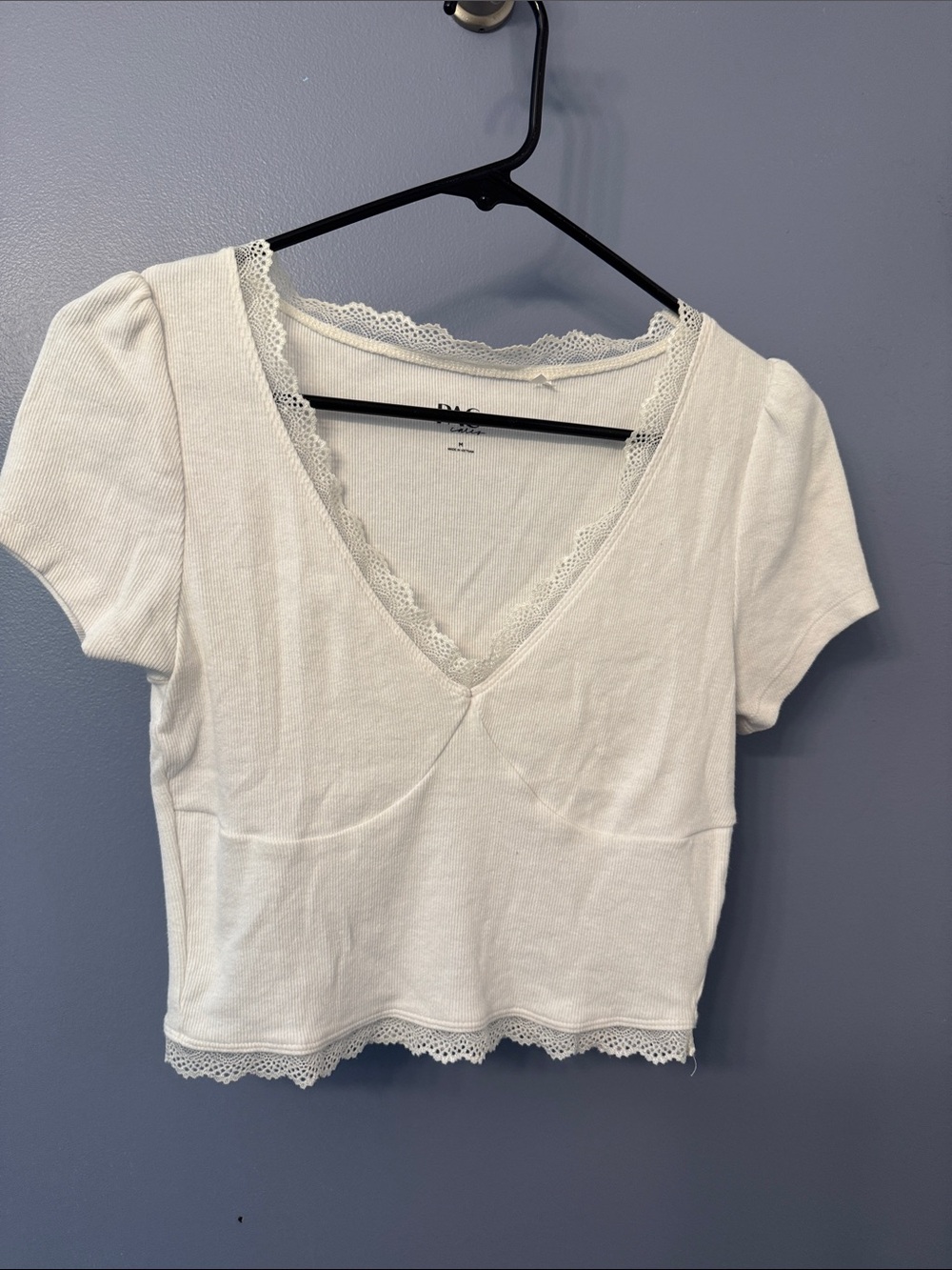 Delicate Lace Trim White Women's V-Neck Crop Top